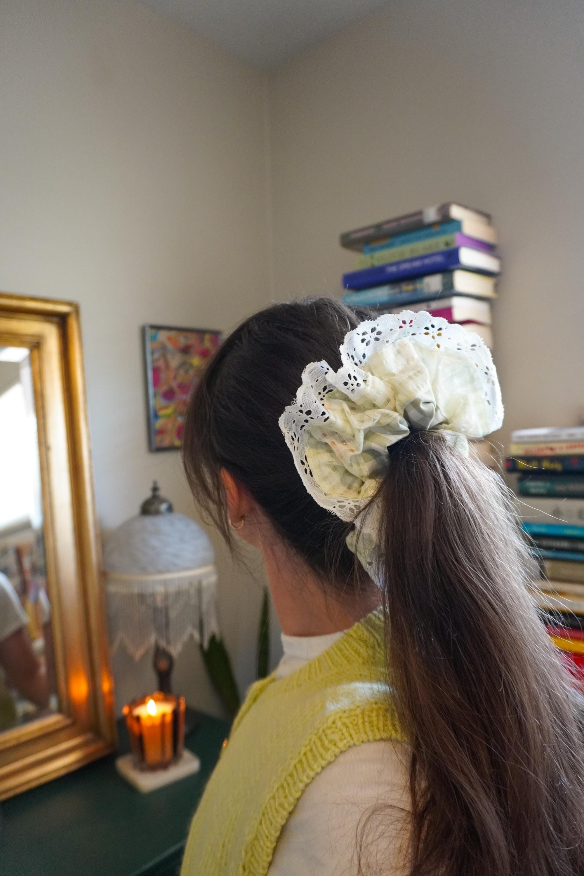 Maximalist Scrunchie | Green Floral Lace