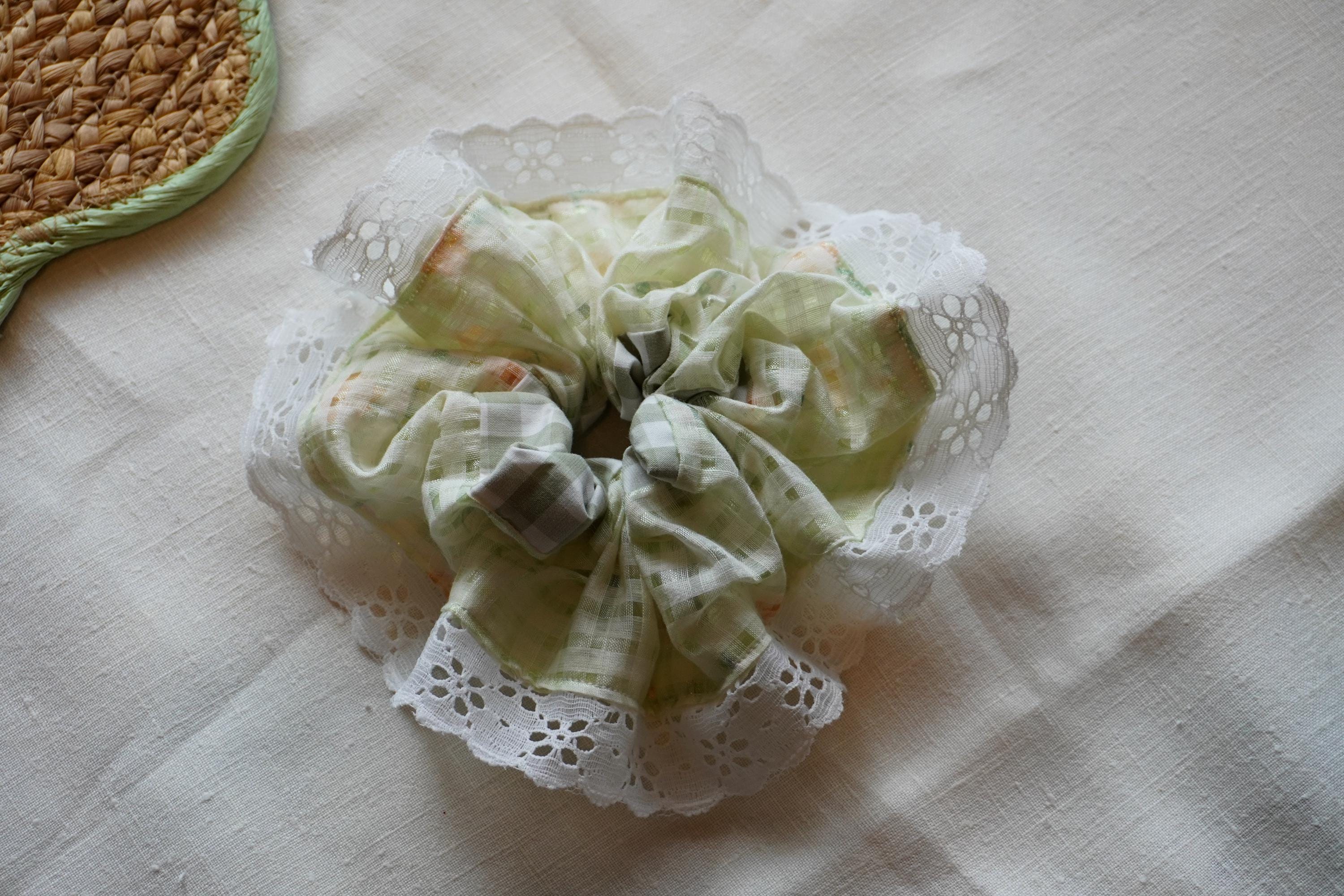 Maximalist Scrunchie | Green Floral Lace
