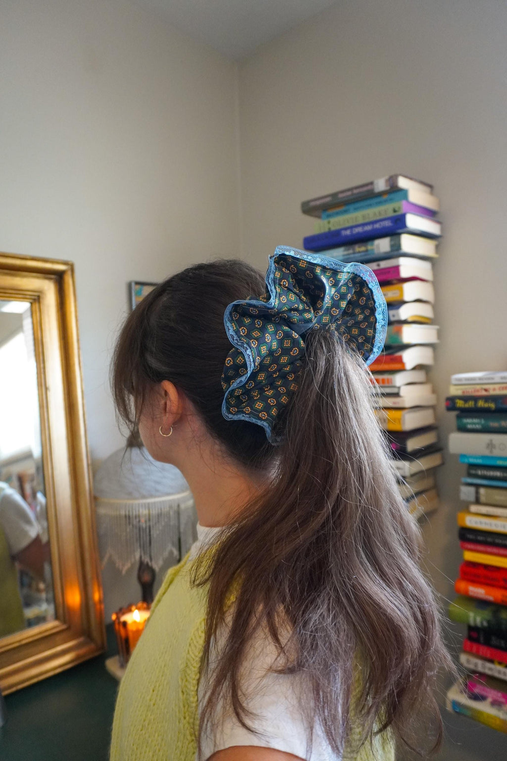 Maximalist Scrunchie | Blue Printed Lace