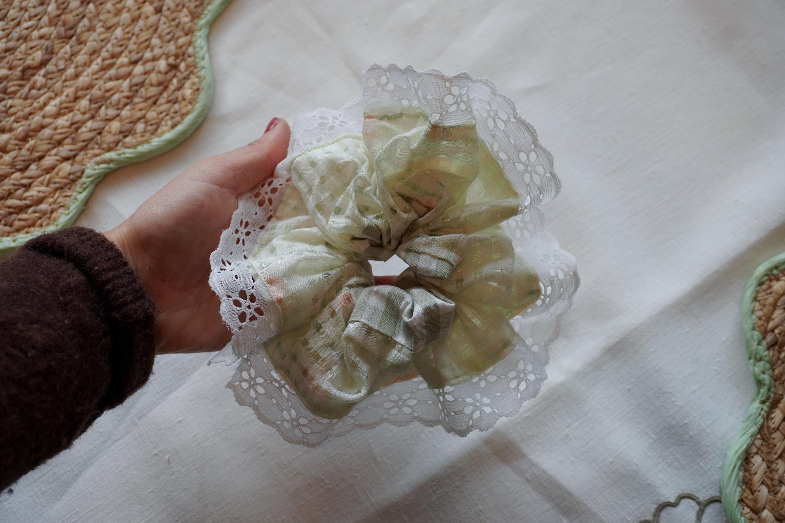 Maximalist Scrunchie | Green Floral Lace